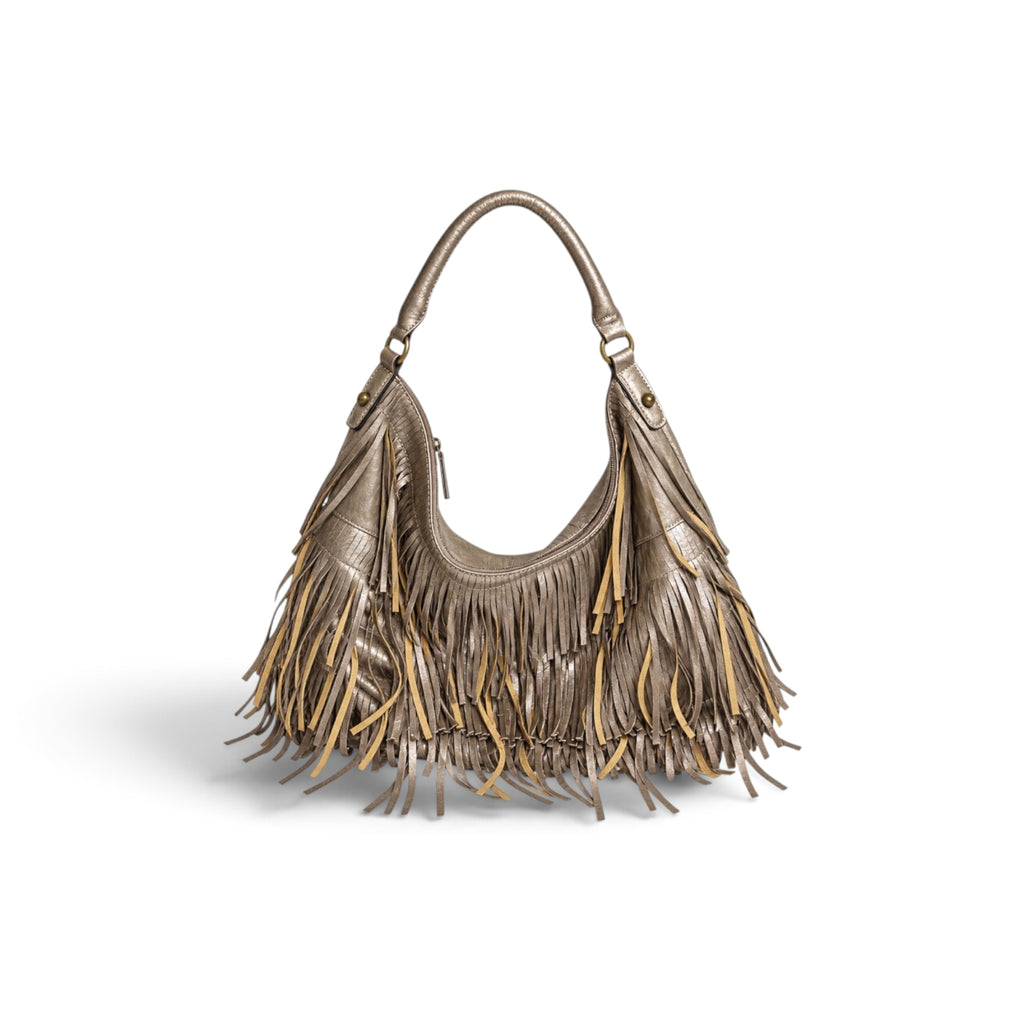 silver fringe bag
