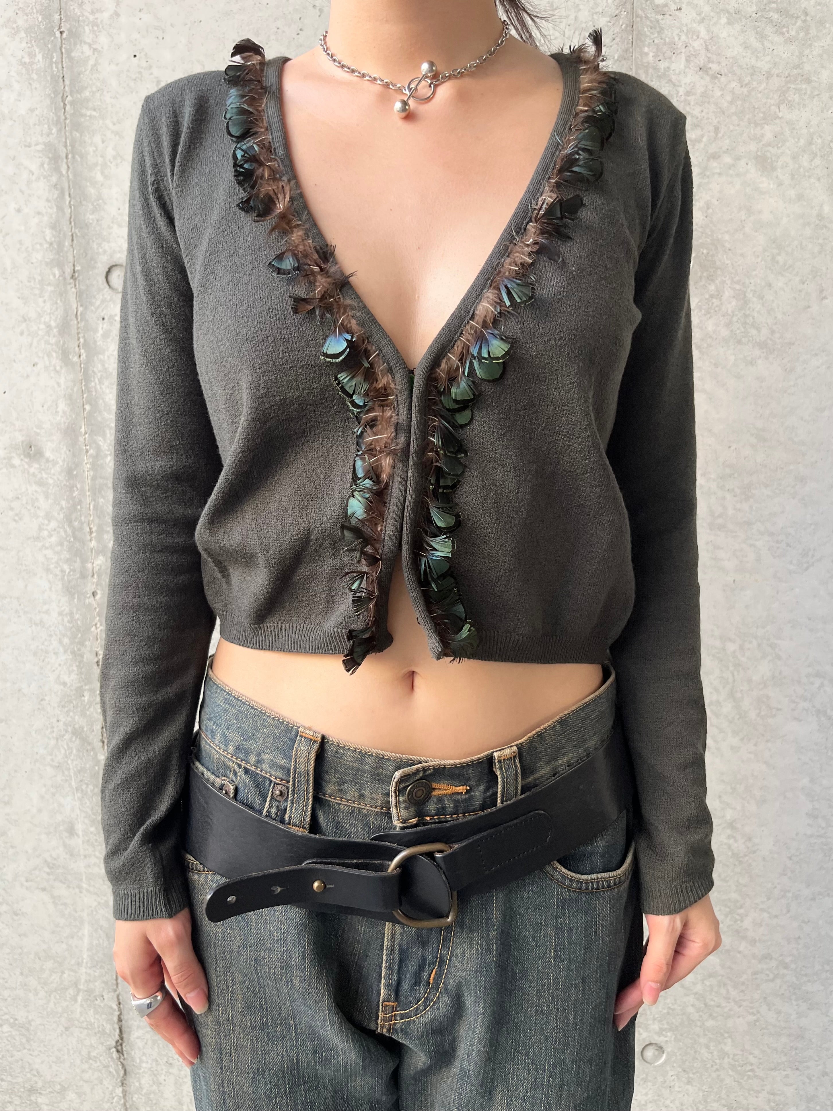 Brumarine short feather cardigan