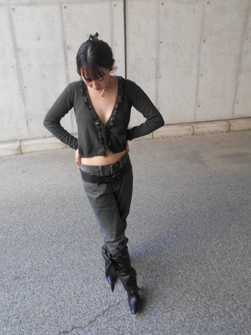Brumarine short feather cardigan