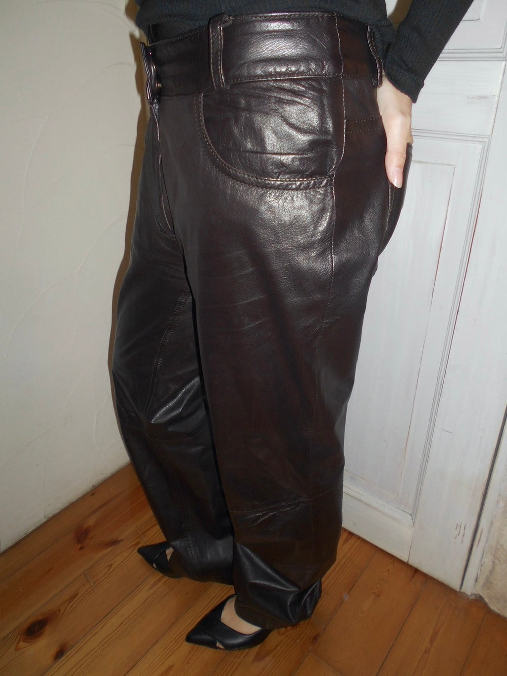 Dark brown leather pants
