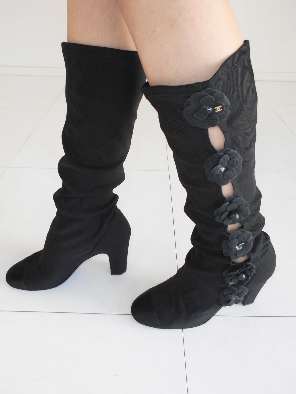 CHANEL flower corsage boots