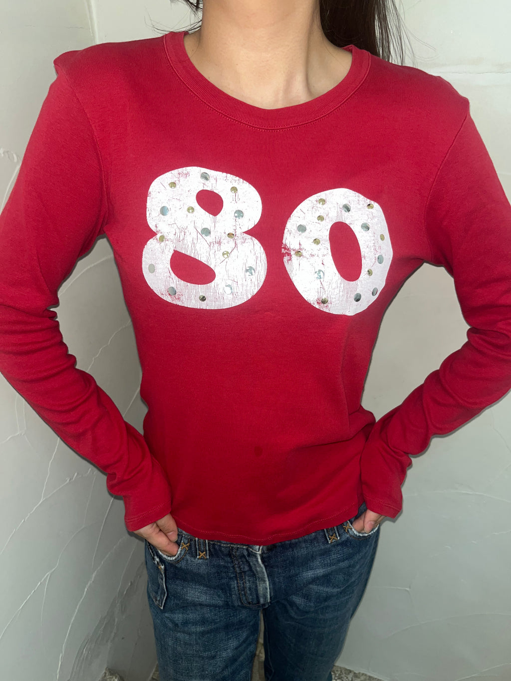 red numbering L/S tee