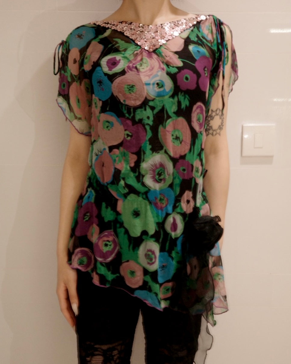 flower sheer tunic top