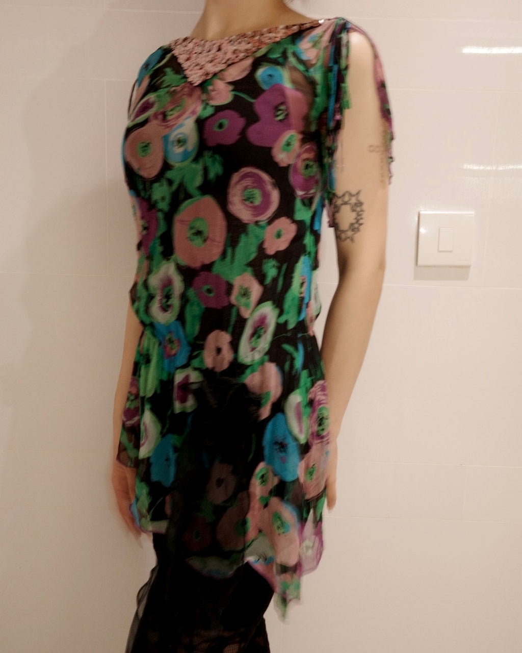 flower sheer tunic top