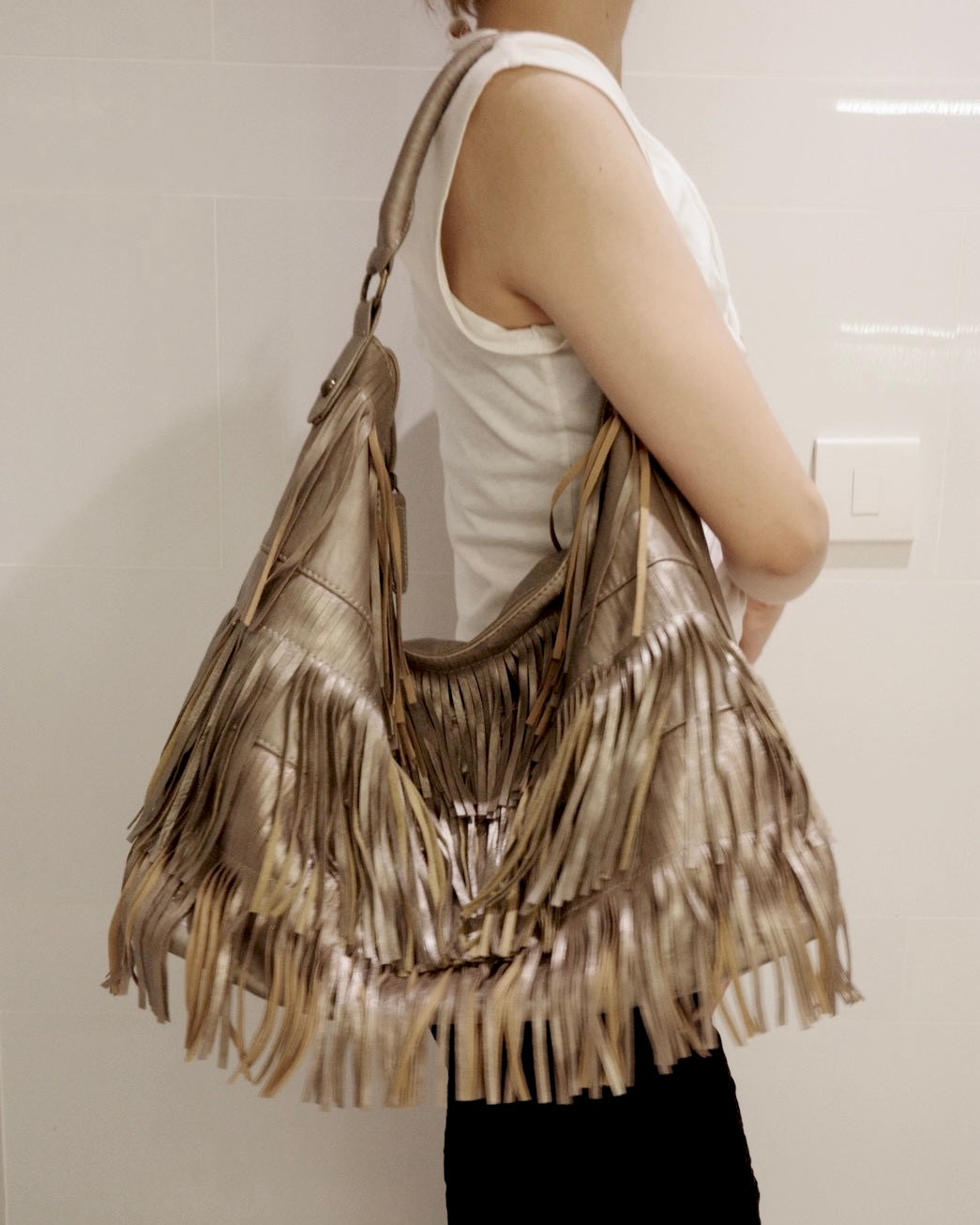 silver fringe bag