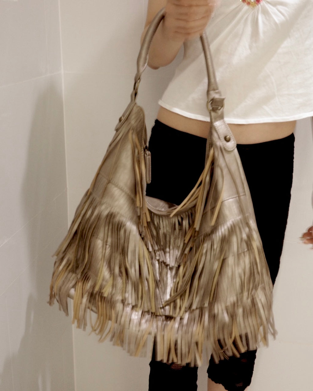 silver fringe bag